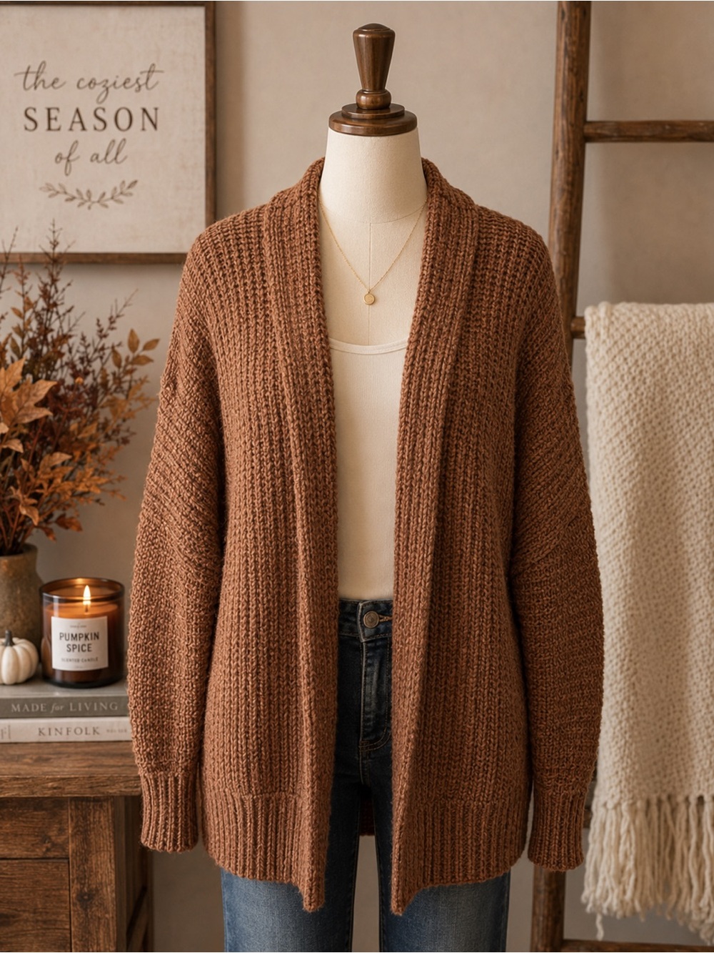 Free People Chunky Knit Open Front Cardigan Brown Marled XS Oversized Boho